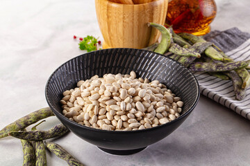 Raw dry white beans heap