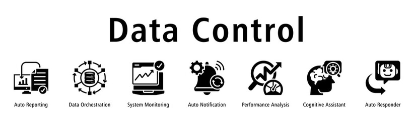 Data Control banner presenting Auto Reporting, Data Orchestration, System Monitoring, Auto Notification, Performance Analysis, Cognitive Assistant, and Auto Responder.