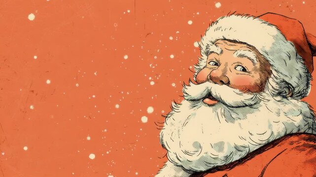 Retro santa art style, christmas, retro santa illustration with vintage colors and soft grain texture, classic holiday charm, warm nostalgic atmosphere