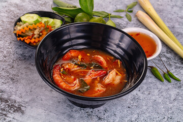Asian sour spicy soup with prawn