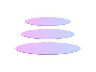 Colorful geometric figures, three horizontal-layer ellipses with a soft purple and pink gradient, and abstract elements in a cute 3d style.