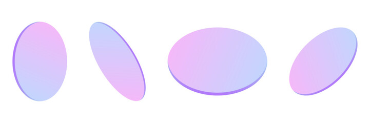 Obraz premium Abstract set of transparent glass shapes, including ovals and circles. gradient holographic design elements in various positions.