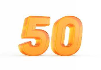 Stylish orange number 50 with glossy highlights and soft contours. 3D illustration.