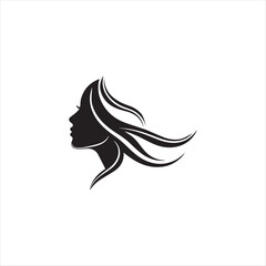 Black abstract female profile with moon shaped flowing curved lines On white Background Vector illustration