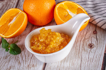 Sweet orange jam in the bowl