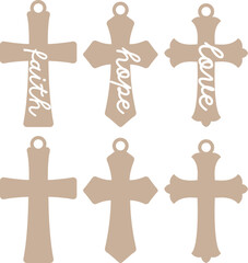 Cross Tags SVG, Laser Cut Files Glowforge Silhouette Cricut, Personalized Name Keychain Christian Faith Love Hope Bag Basket Label Accessory