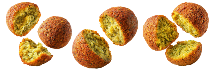 Set of Taameya Egyptian falafel balls made from chickpeas or fava beans, isolated on white background, concept of Arabic food