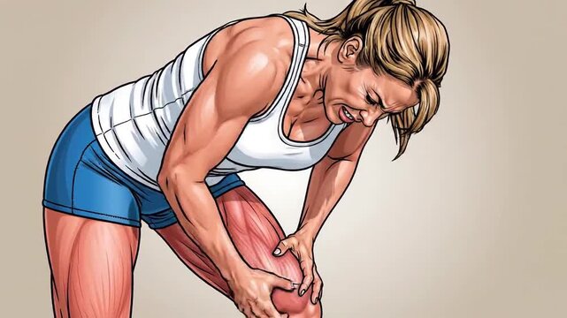 Woman Experiencing Pain In Her Knee, Illustrating Sport Injury Or Muscle Strain