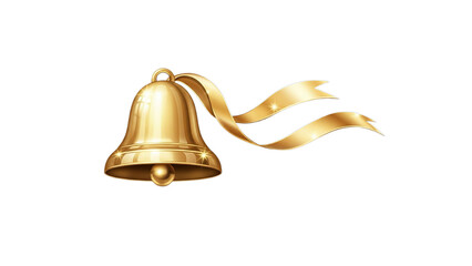 Shiny golden victory bell with flowing ribbon symbolizing achievement celebration and important announcement on transparent background