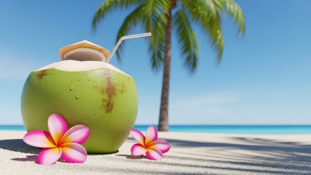 Tropical fresh cocktail on white beach