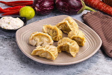 Steamed Nepali Momo stuffed dumplings
