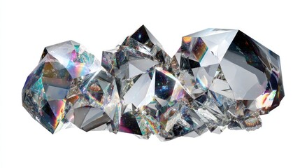 Abstract Cluster Of Faceted Crystals Against White Background