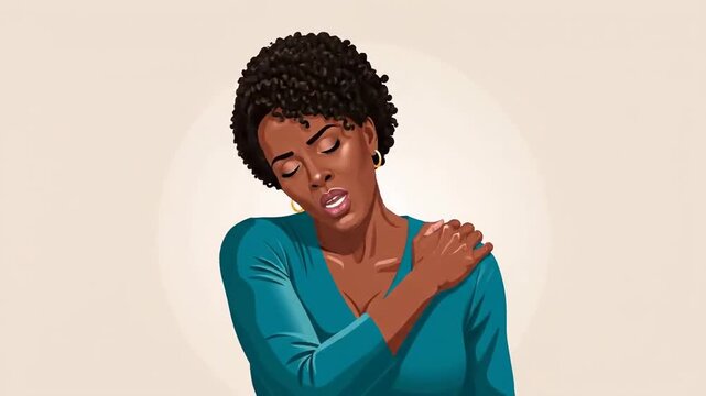 Woman Experiencing Pain: Shoulder Discomfort, Aching Neck, and Soreness in Illustration
