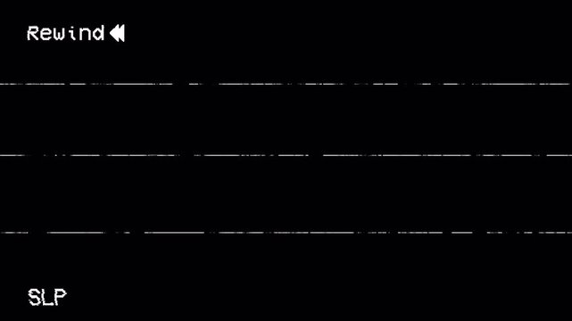 VHS Rewind/FF Motion Graphic Overlay with Analog Distorted Signal, Retro VCR OSD Display, and Old School Static Glitch Noise Effect Background 4k video animation seamless loop