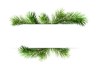 Decorative green twigs of Chrismas tree with empty space for text isolated on white or transparent...