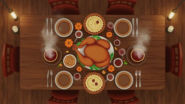 Thanksgiving Dinner Table Overhead View holiday background