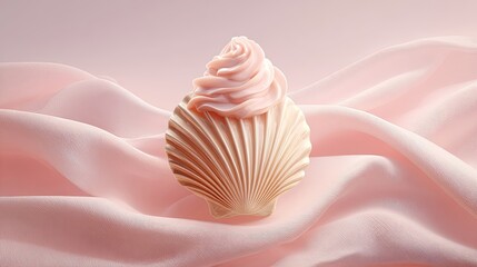 Pink Seashell Decorated With Whipped Cream