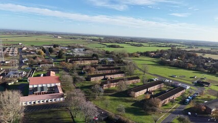 Wethersfield Airfield, Essex UK housing asylum seekers ascending drone,aerial