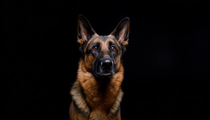 Action Shot of German Shepherd Dog Against Black Background in Studio Environment
