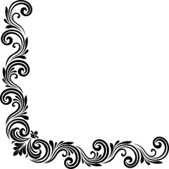 A filigree heraldic crest motif floral pattern corner border frame design element. Original design in a vintage style.