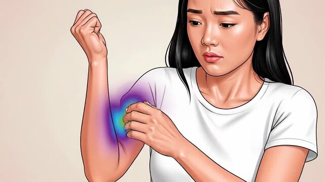 Woman Experiencing Pain: Illustrated Representation of Aching Arm and Discomfort