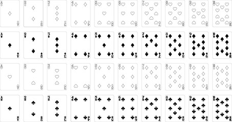 Number cards designs from a new original deck of playing cards.