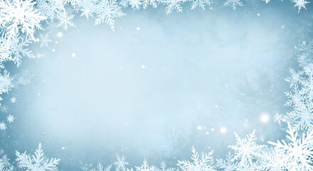 Beautiful winter background with snowflakes and frozen texture light blue holiday template design