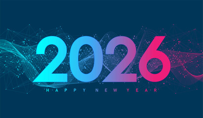 Christmas poster template 2026 in the style of new digits electronic technology. Tech digital banner or header 2026 New year. New year, merry christmas 2026 congratulations card in cyber design