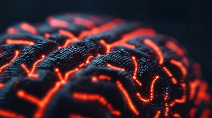 A close-up illustration of a stylized brain, featuring intricate patterns and glowing elements that evoke a sense of technology and neural networks.