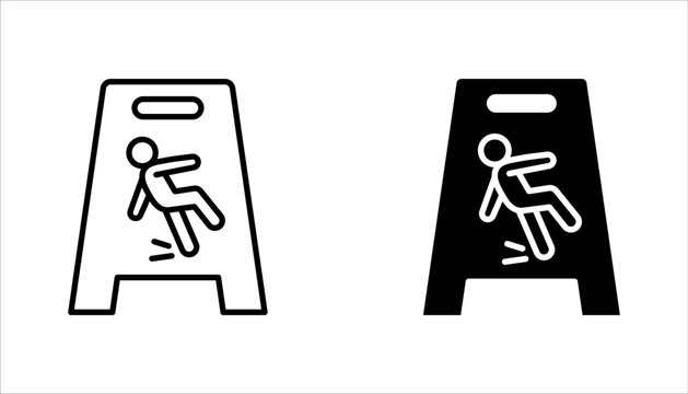 slippery wet floor icon set. warning caution wet floor. cleaning in progress sign. vector illustration on white background