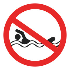 Isolated silhouette illustration of a no swimming in this area sign. Danger swimming in this area sign.