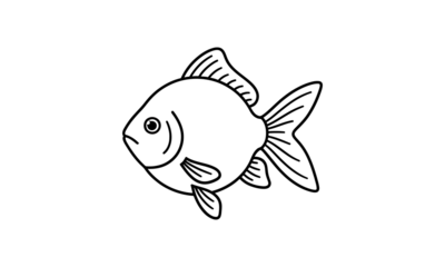 cute round fish simple outline vector
