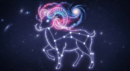 Luminous outline of a zodiacal animal constellation shines against the deep cosmos