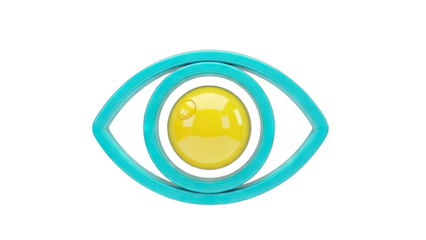 Abstract Blue Eye Outline With Yellow Orb Center Isolated On Black Background Represents Surveillance Or Vision