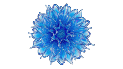 Abstract Blue Flower Splash Liquid Fractal Crystal Sculpture Macro Shot Black Background High Detail