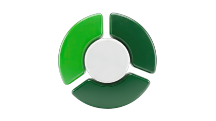 Abstract circular logo design with three green segments and a white center on a transparent background symbolizing connection and cycles