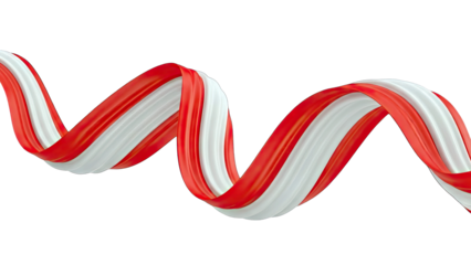 Abstract Swirl Red White Ribbon Isolated On Transparent Background Dynamic Flowing Fabric Texture With Smooth Undulating Curves And Subtle Highlights