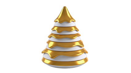 Abstract White Christmas Tree With Gold Metallic Layers And Transparent Background A Festive Holiday Decoration With Shiny Accents And A Conical Top Perfect For Seasonal Design