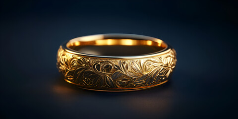 Engraved Gold Ring in Spotlight &ndash; High Detail Jewelry Mockup