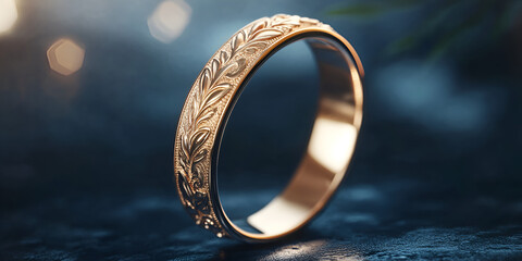 Engraved Gold Ring in Spotlight &ndash; High Detail Jewelry Mockup