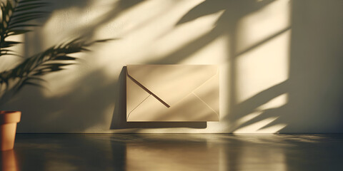 Envelope Mockup on Clean Reflective Table Surfac