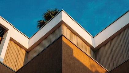 Architectural Abstraction: A captivating architectural composition, where the geometric interplay of lines, angles, and shadows dance against the canvas of the sky.