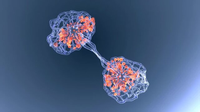 Virus molecule network forms unique structure. Cell, nanostructure, biology focus. Science explores microscopic research. Virus, molecule, cell link. Microscopic network, nanostructure detail.