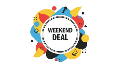 Vibrant Weekend Deal promotional banner with colorful abstract shapes.