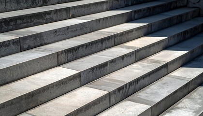 Close-up of stone steps ascending at a diagonal angle, with sunlight creating shadows