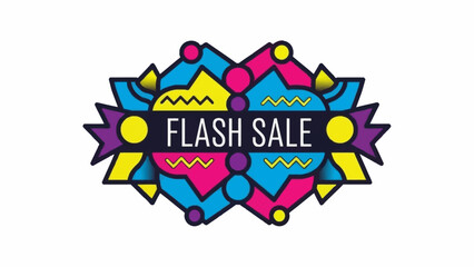 Colorful Abstract Flash Sale Graphic with Geometric Shapes and Wavy Lines.