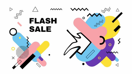 Dynamic Flash Sale Banners with Abstract Memphis Style Graphics.