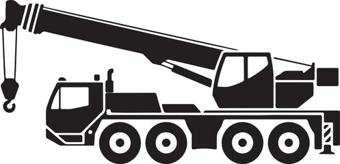 mobile crane truck silhouette icon with boom arm and hook vector illustration