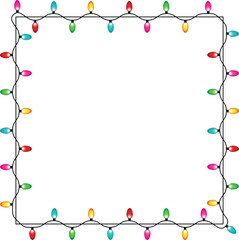 Colorful christmas lights border isolated on transparent background