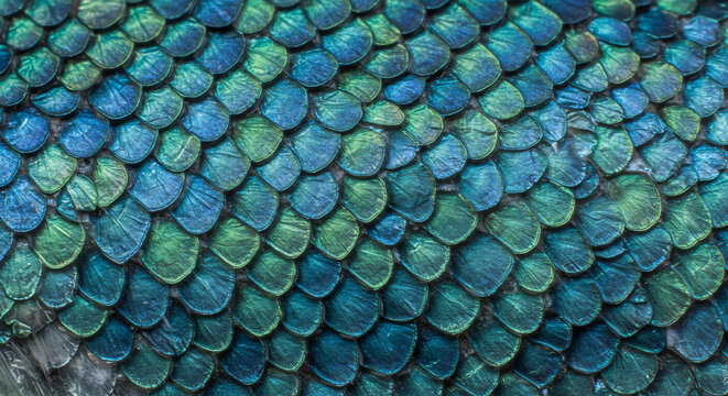 Iridescent blue green fish scales texture background